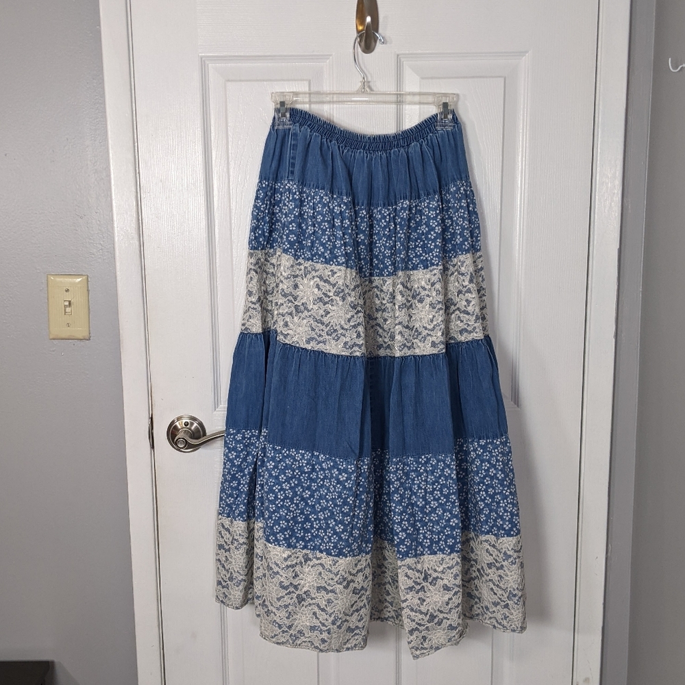 Retro 80s Rough Rider by Circle T Coastal Cowgirl Striped Maxi Skirt Size M